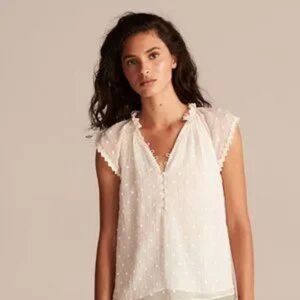 Rebecca Taylor Polished Swiss Dot Embroidery Top in Ivory XS